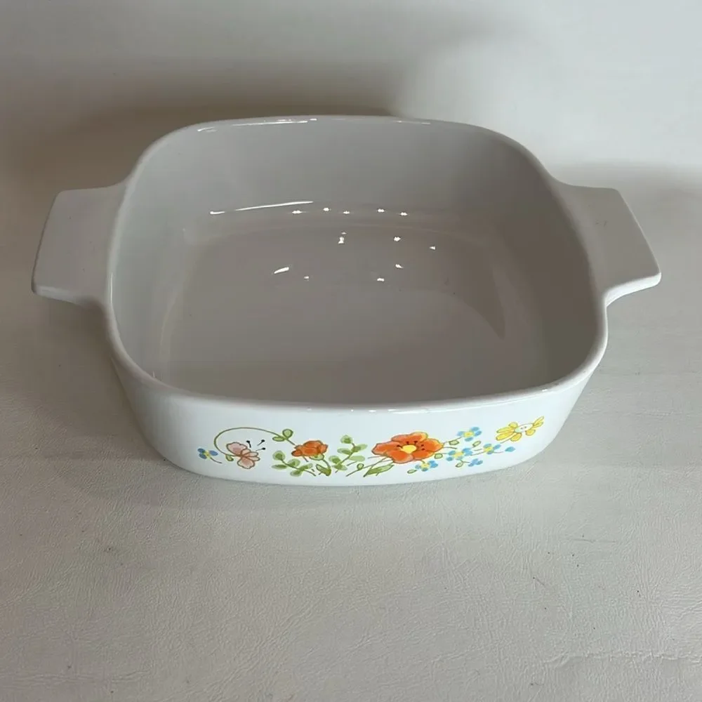 Corning Ware Pan 1 Liter Baking Serve Dish Pan  Ovenware With Lid Floral Handle